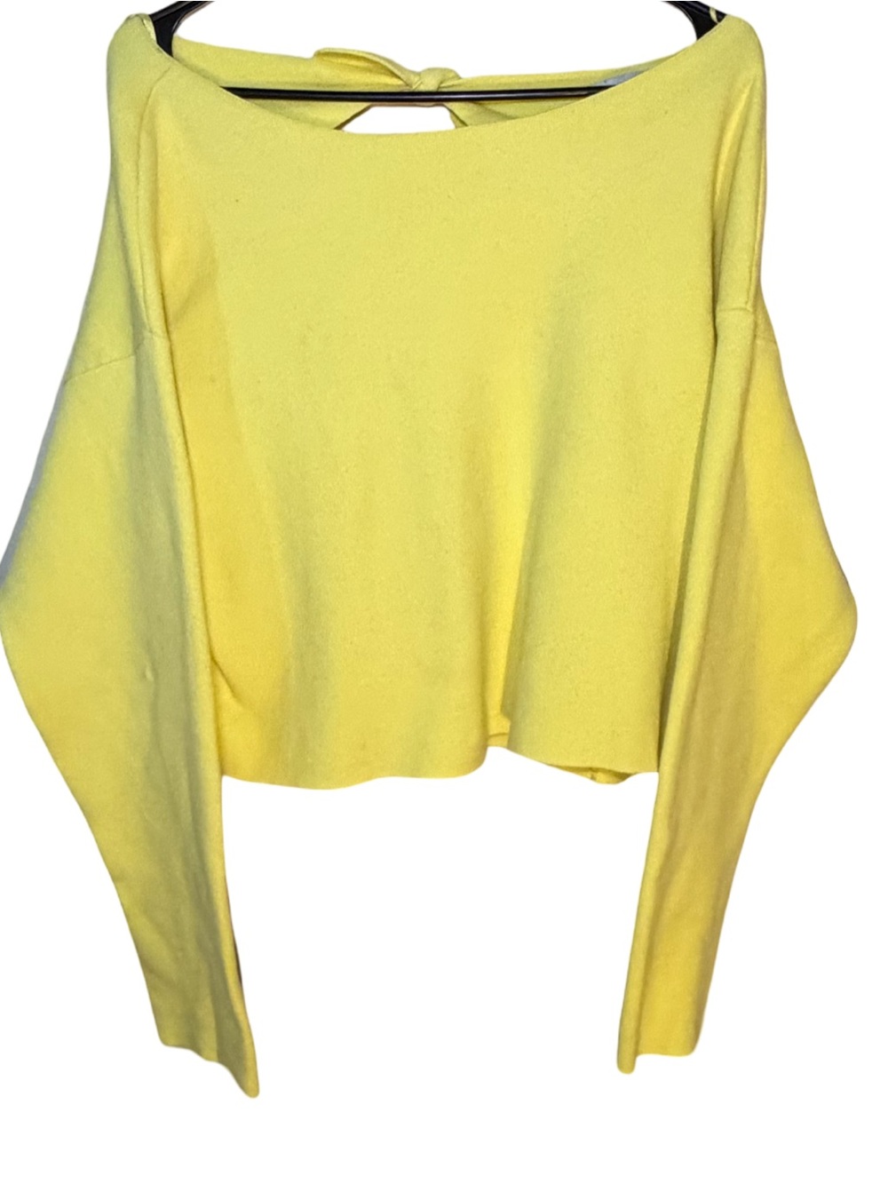 Zara Bright Yellow Oversized Knit Boatneck Sweater with Cut Outs in Back - Picture 2 of 6
